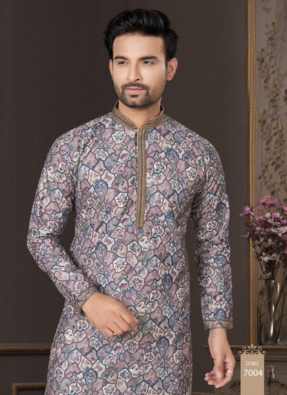 Multi Color Cotton Digital Print Kurta Pajama  with Lucknowi, Sequence, Thread and Pintex Work-2