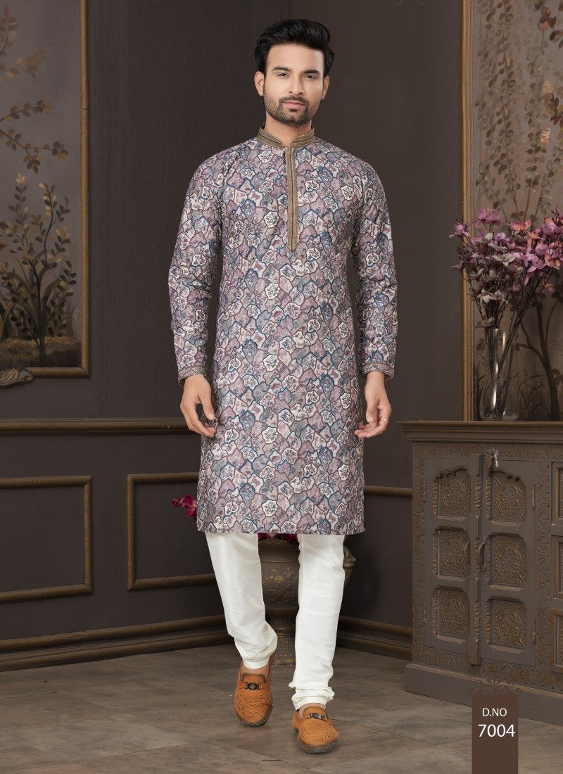 Multi Color Cotton Digital Print Kurta Pajama  with Lucknowi, Sequence, Thread and Pintex Work-2