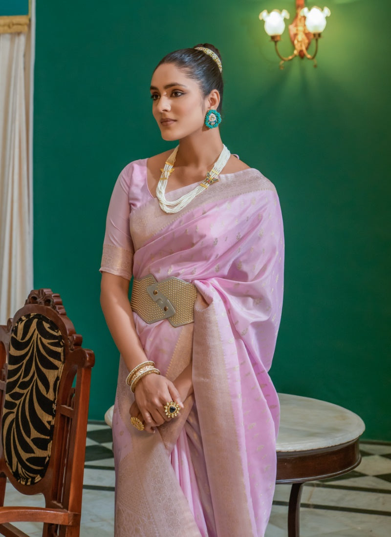 Pink Silk Saree With Zari Work-2