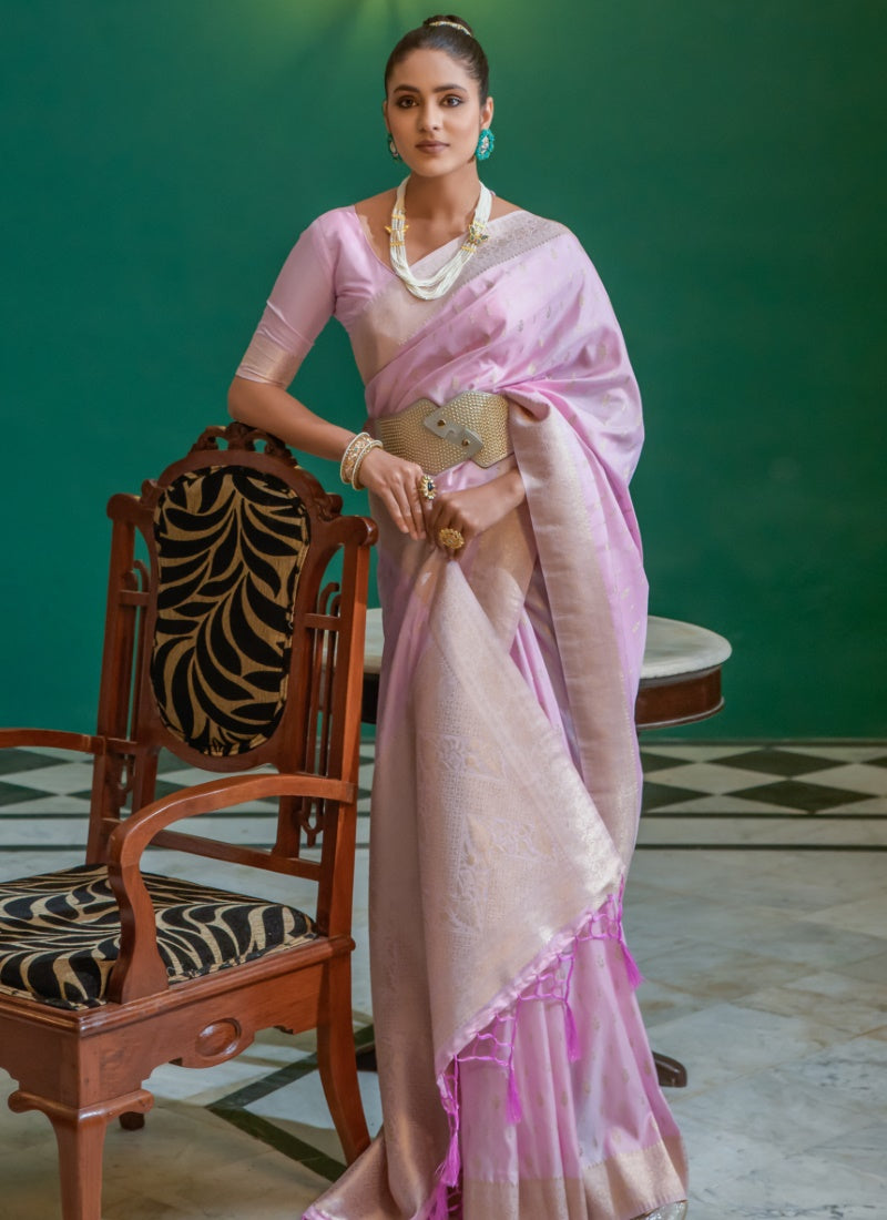 Pink Silk Saree With Zari Work-2