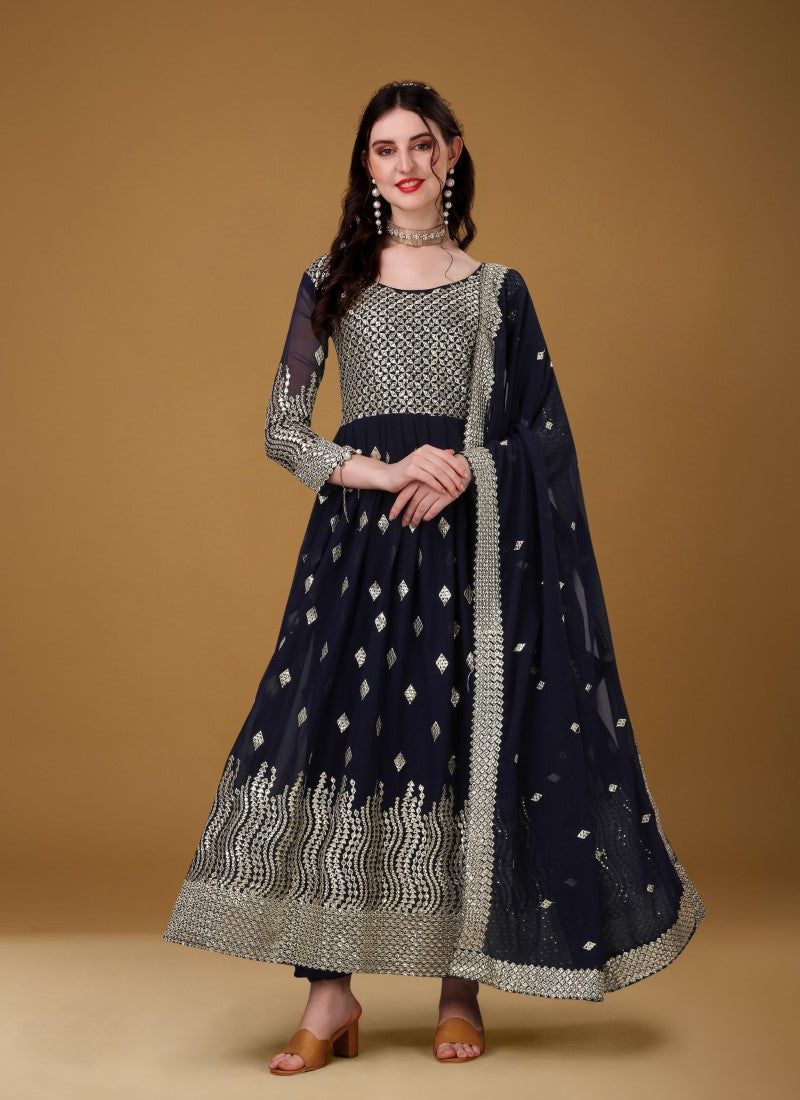 Black Georgette Embroidered Anarkali Suit