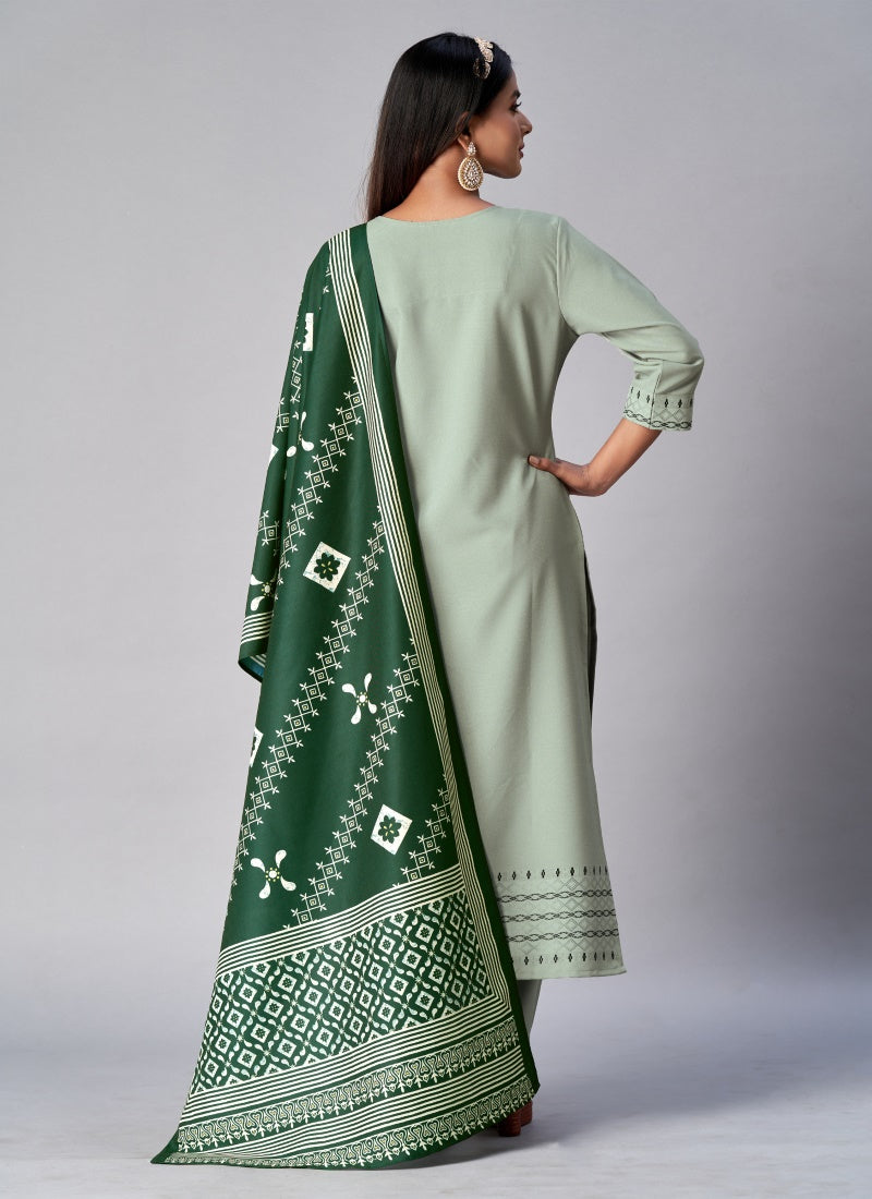 Pista Green Cotton Straight Line Pant Style Salwar Suit-2