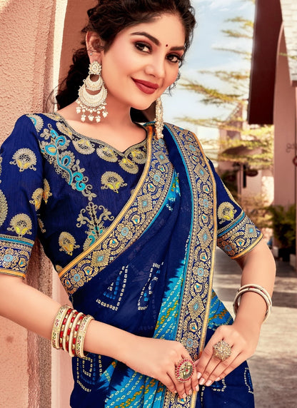 Blue Designer Bandhani Saree-2