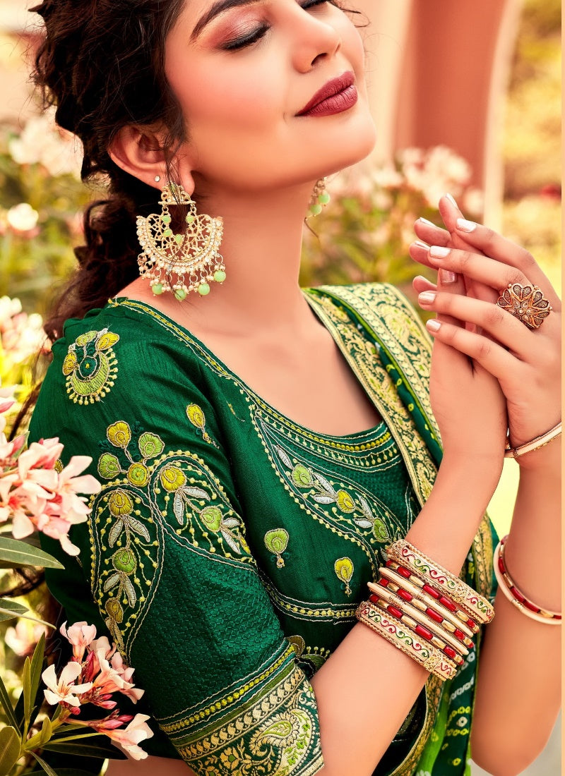 Green Designer Bandhani Saree-2