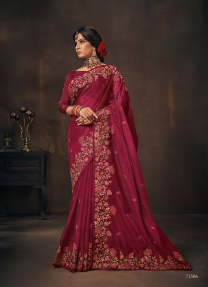 Red Organza Embroidered Saree