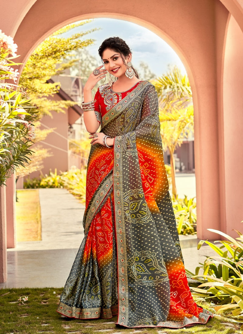 Black Designer Bandhani Saree