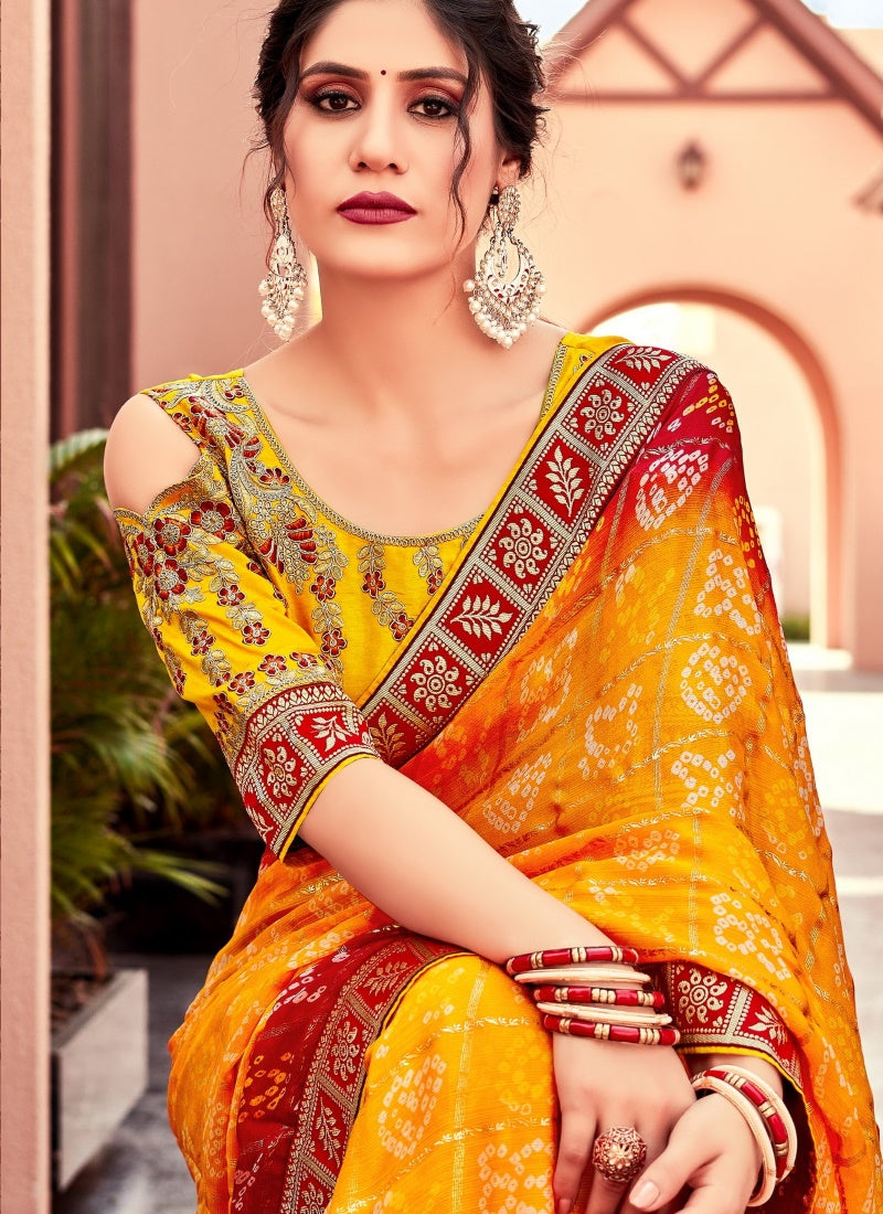 Yellow Designer Bandhani Saree-2