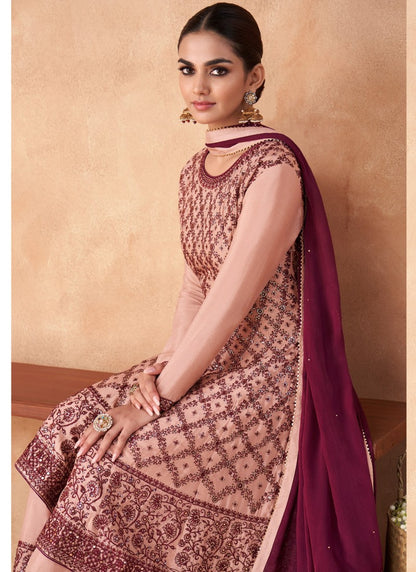 Pink Georgette Palazzo Suit with Embroidered Work-2