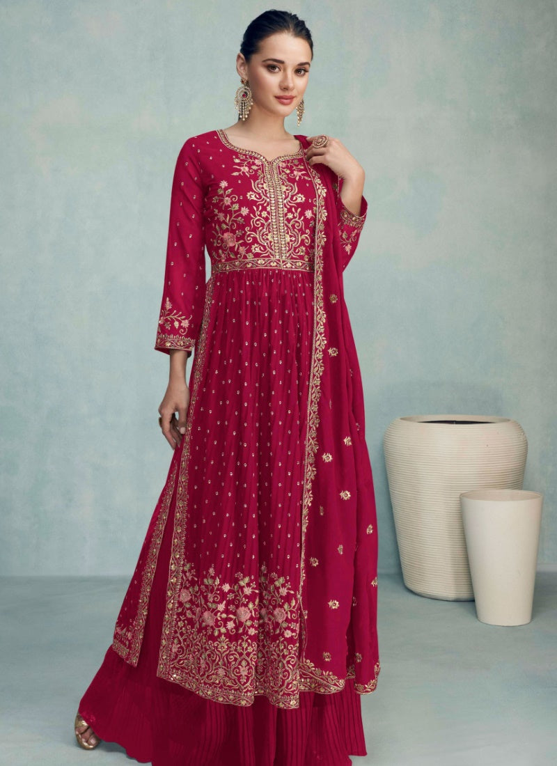 Magenta Georgette Nayra Cut Salwar kameez With Dupatta