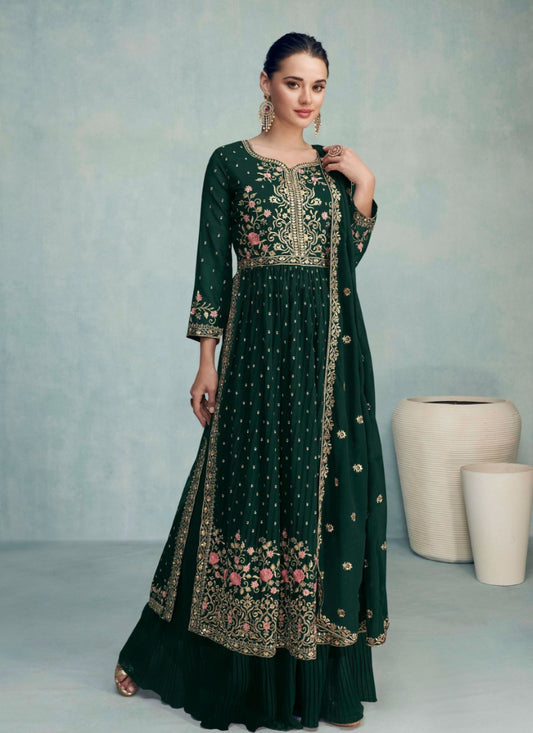 Green Georgette Nayra Cut Salwar kameez With Dupatta