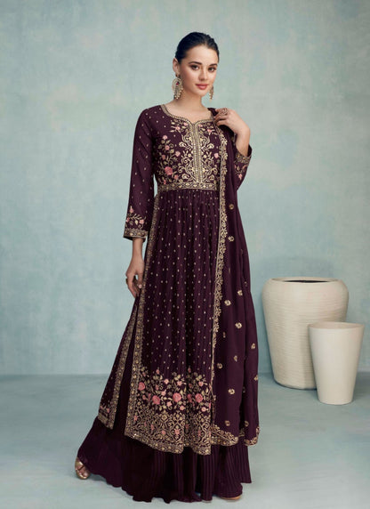 Purple Georgette Nayra Cut Salwar kameez With Dupatta