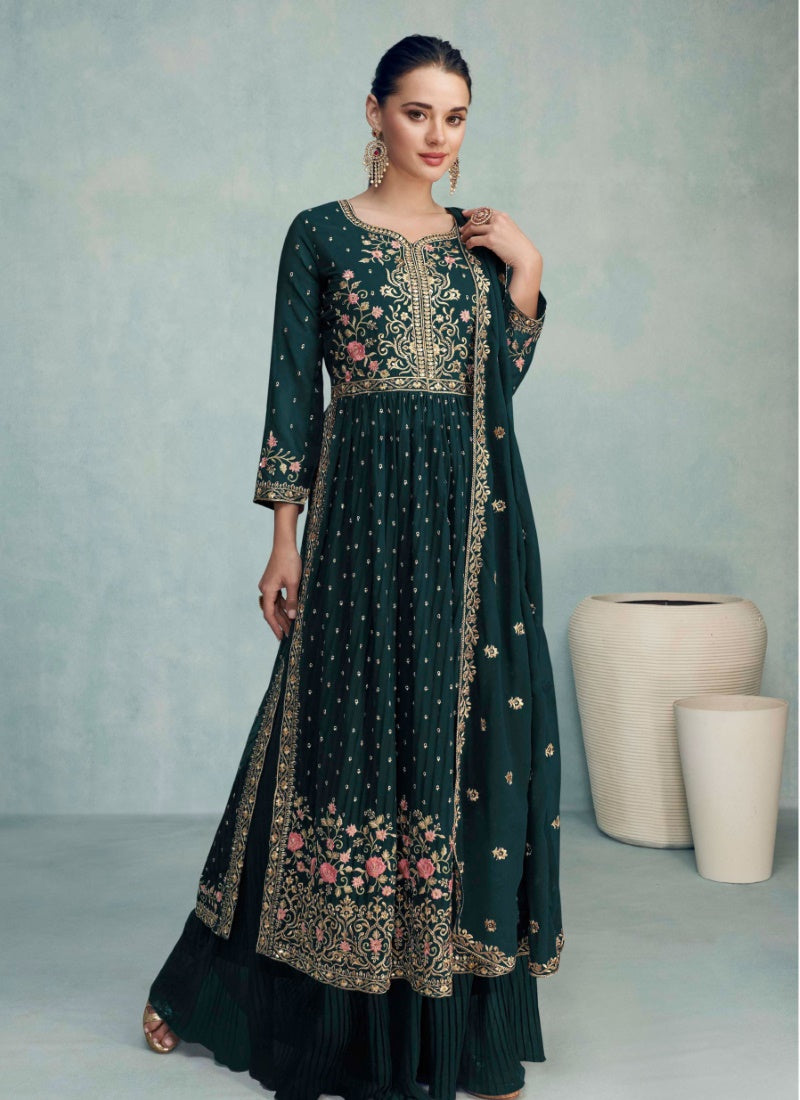 Green Georgette Nayra Cut Salwar kameez With Dupatta