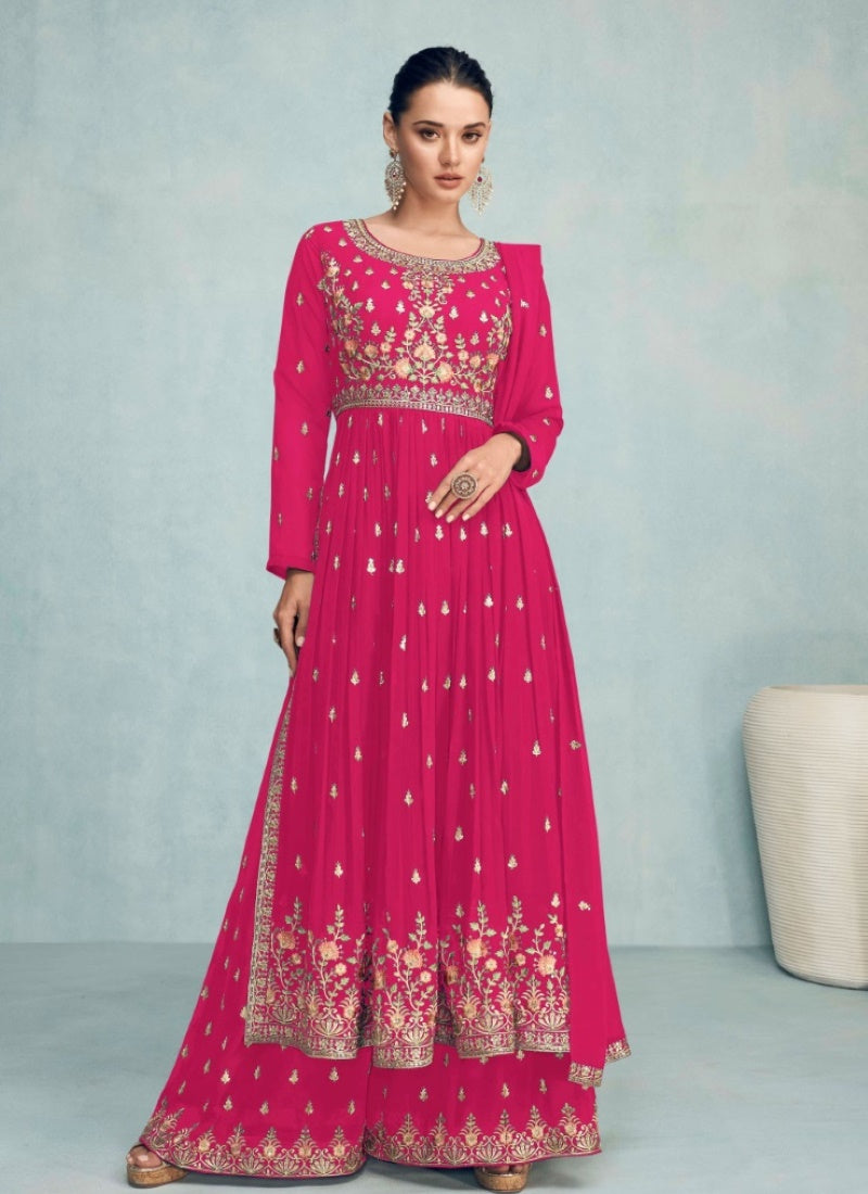 Pink Georgette Nayra Cut Salwar kameez With Dupatta