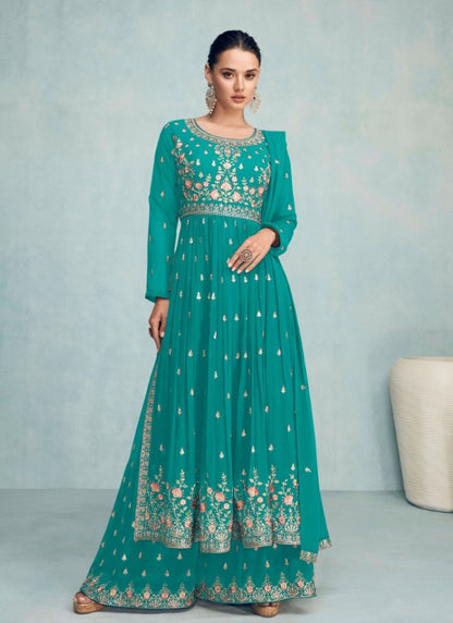 Sea Green Georgette Nayra Cut Salwar kameez With Dupatta