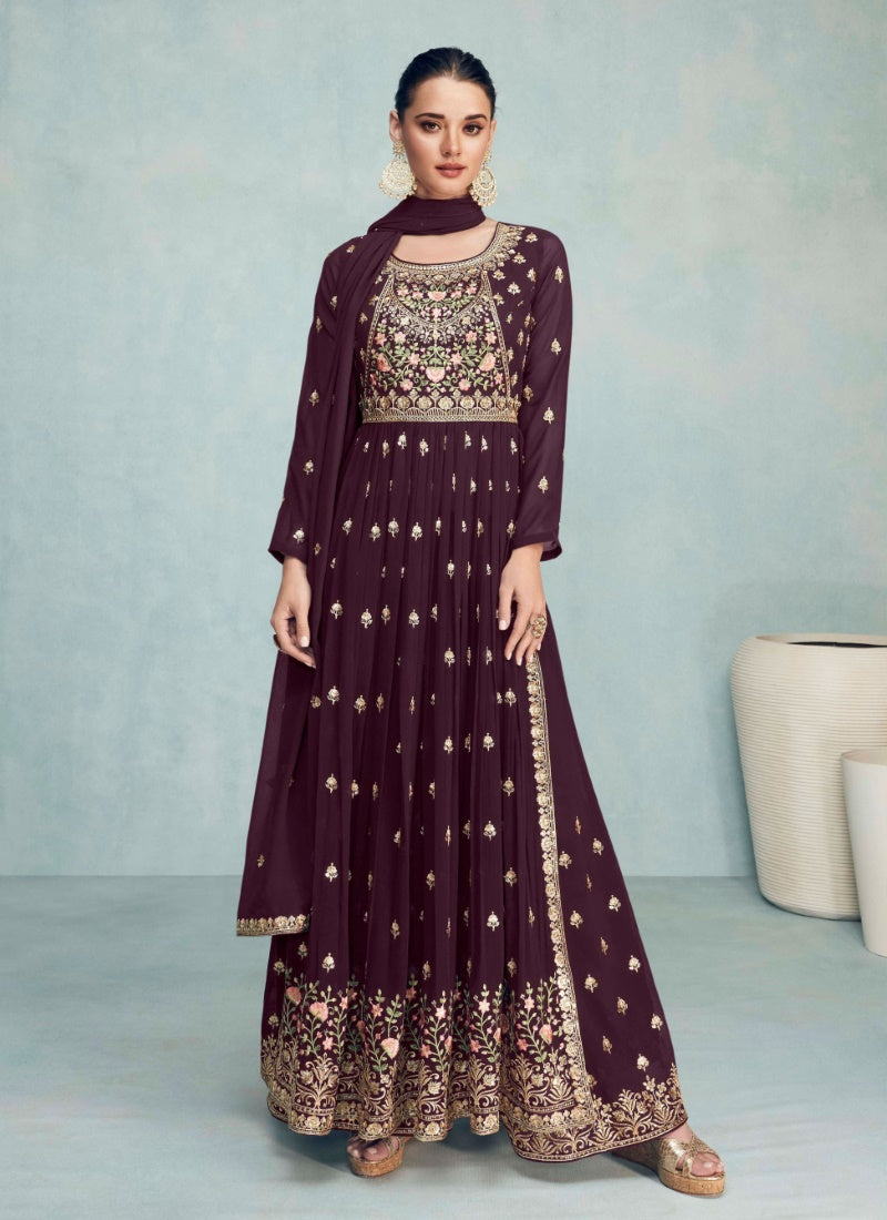 Purple Georgette Nayra Cut Salwar kameez With Dupatta