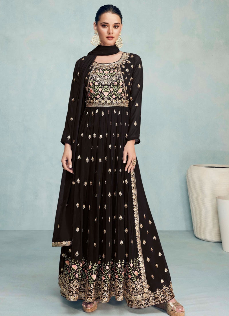 Black Georgette Nayra Cut Salwar kameez With Dupatta