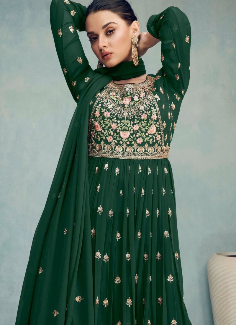 Green Georgette Nayra Cut Salwar kameez With Dupatta-2