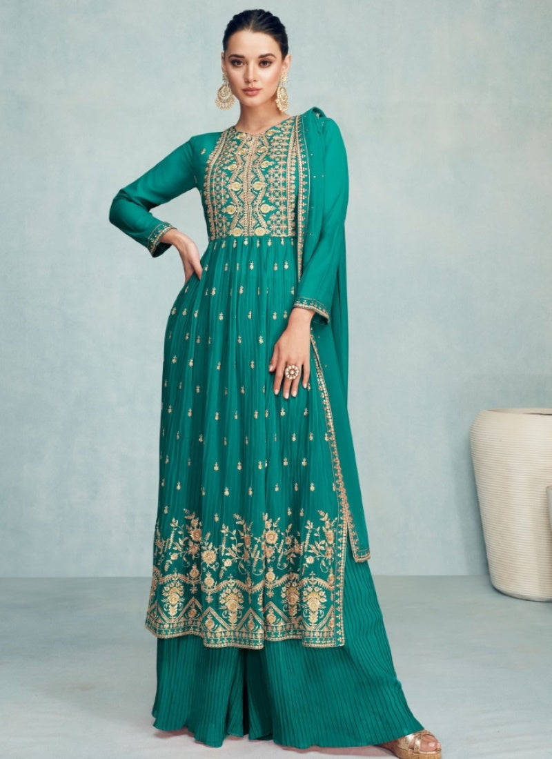 Sea Green Georgette Nayra Cut Salwar kameez With Dupatta