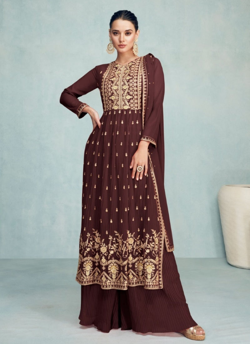 Maroon Georgette Nayra Cut Salwar kameez With Dupatta