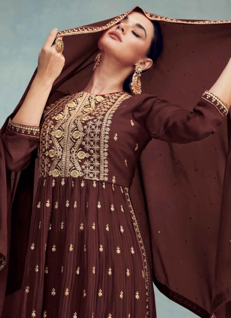 Maroon Georgette Nayra Cut Salwar kameez With Dupatta-2