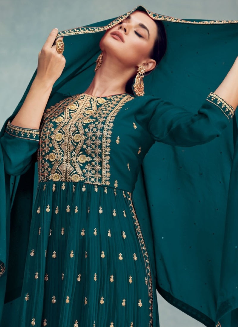 Green Georgette Nayra Cut Salwar kameez With Dupatta-2