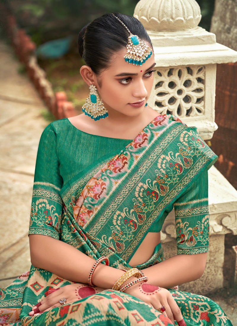 Green Organza Silk Patola Saree-2