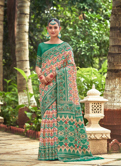 Green Organza Silk Patola Saree