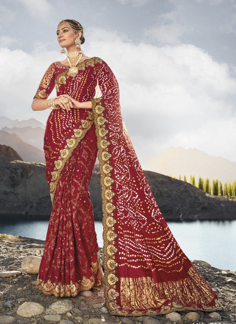 Red Kacchi Bandhani Saree