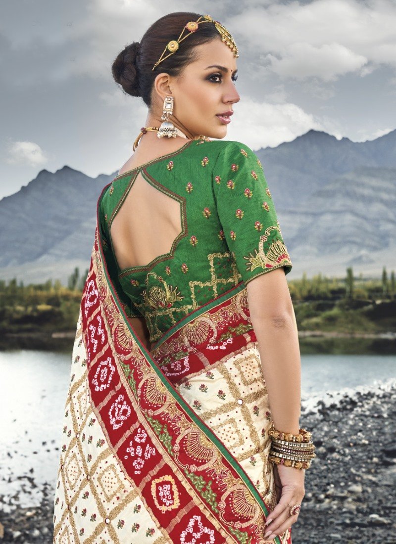 Off White Kacchi Bandhani Saree-2