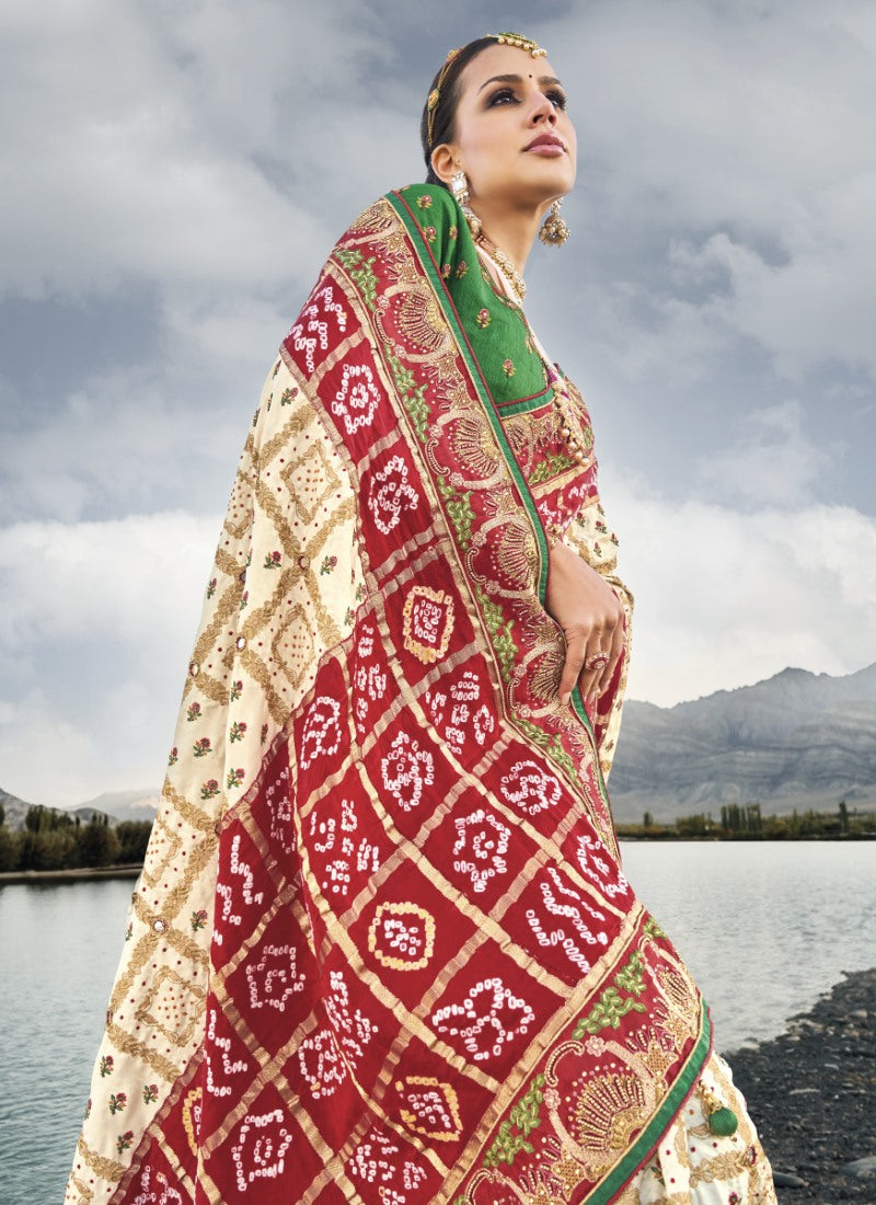 Off White Kacchi Bandhani Saree-2