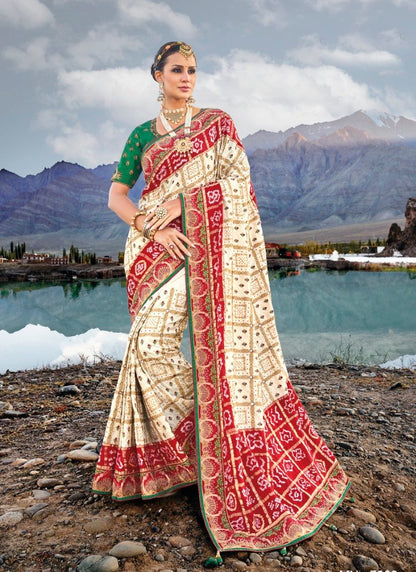 Off White Kacchi Bandhani Saree