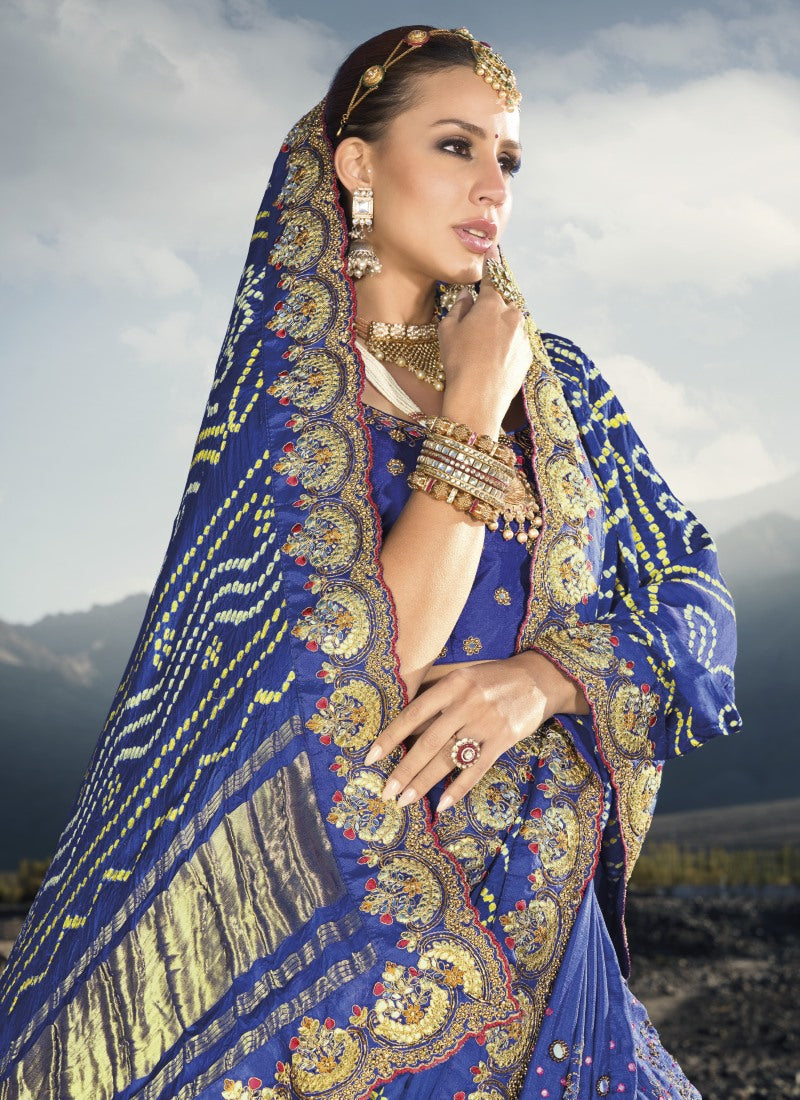 Blue Kacchi Bandhani Saree-2