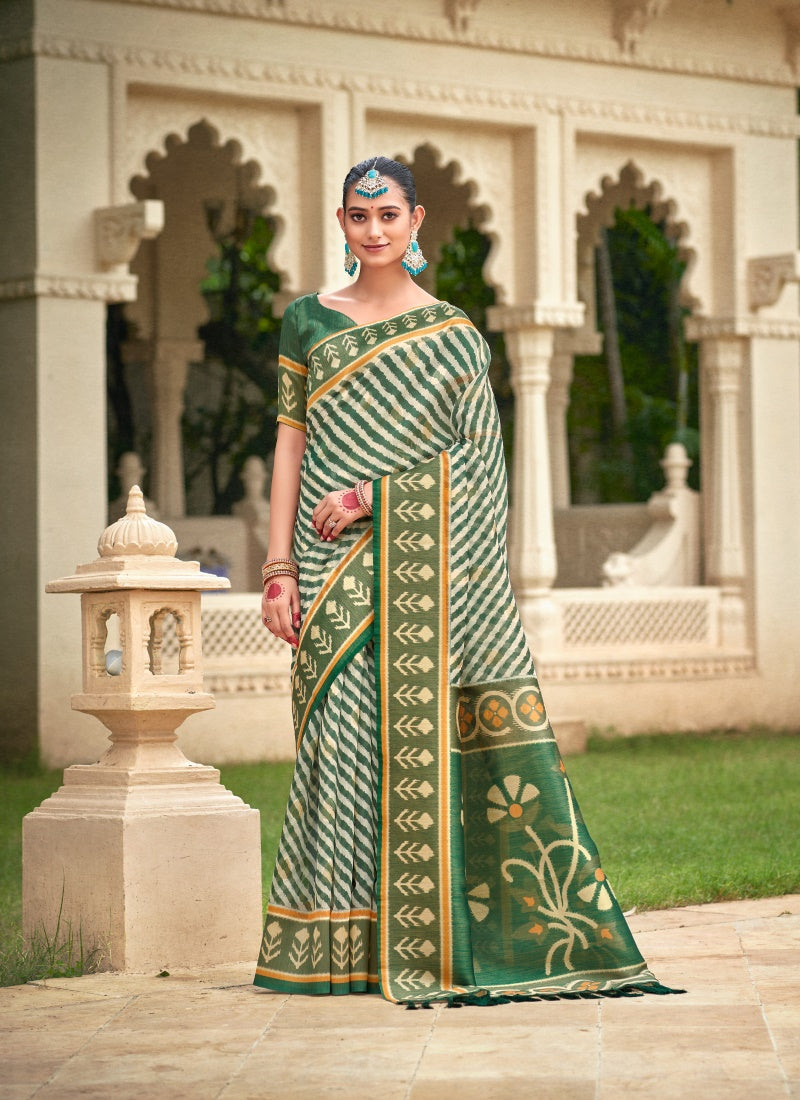 Green Organza Silk Patola Saree