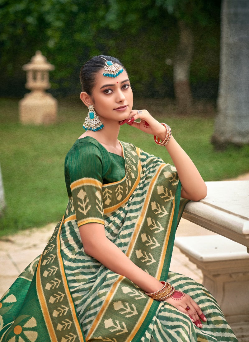 Green Organza Silk Patola Saree-2