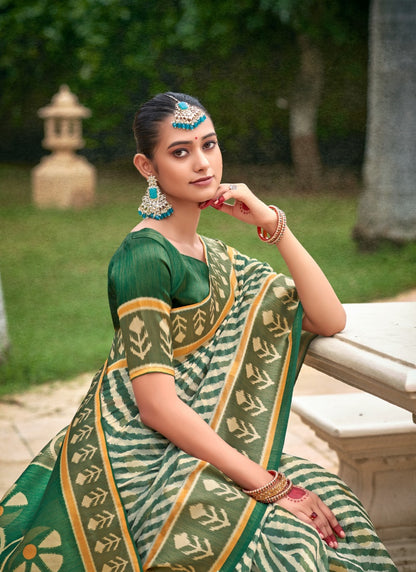 Green Organza Silk Patola Saree-2