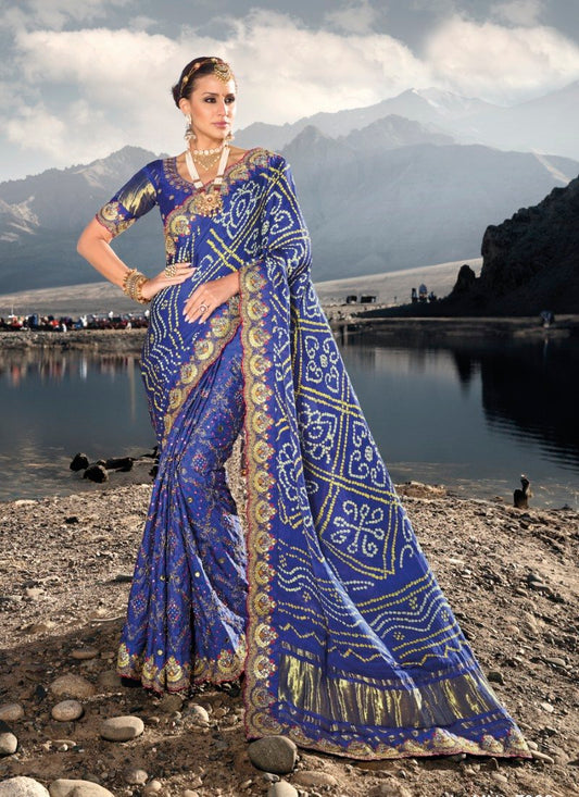 Blue Kacchi Bandhani Saree