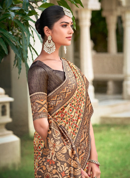 Brown Organza Silk Patola Saree-2