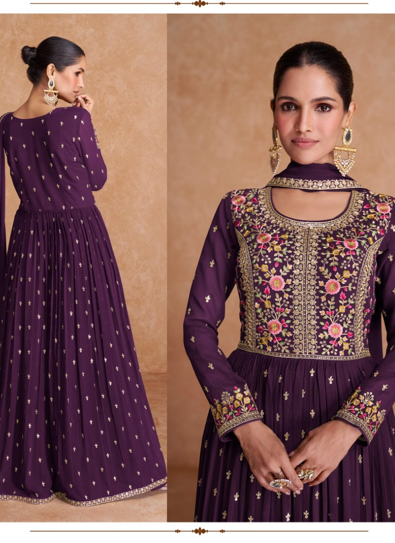 Purple Georgette Embroidered Anarkali Suit-2