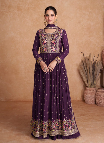 Purple Georgette Embroidered Anarkali Suit