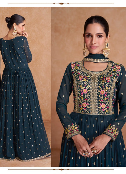 Blue Georgette Embroidered Anarkali Suit-2