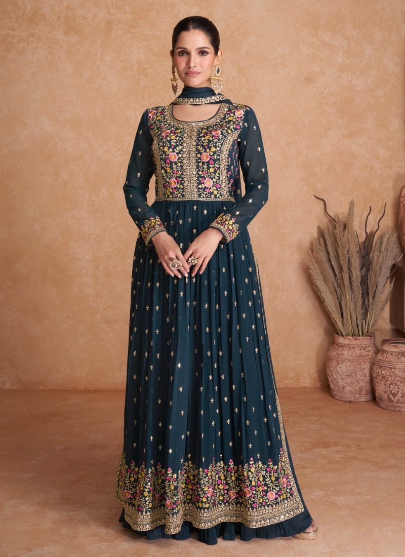 Blue Georgette Embroidered Anarkali Suit