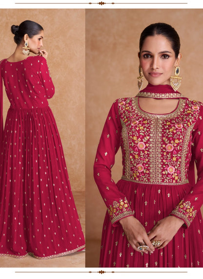 Red Georgette Embroidered Anarkali Suit-2