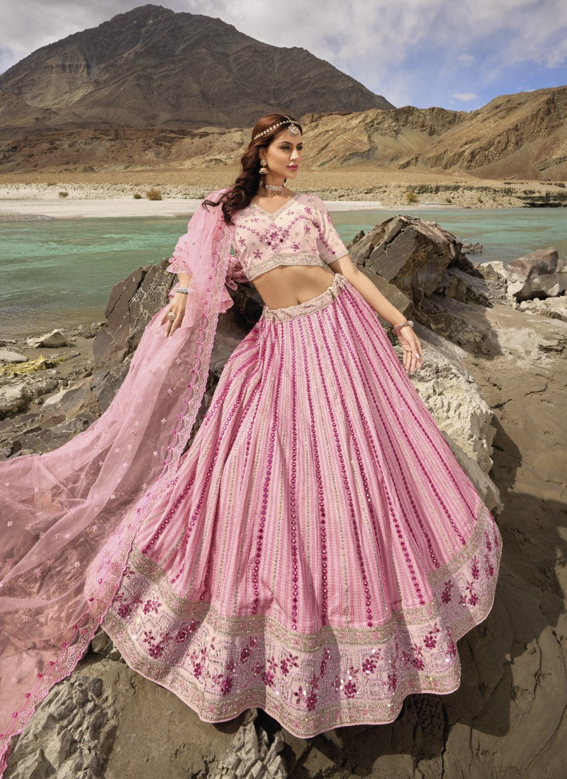 Pink Georgette Party Wear Lehenga Choli with Mirror and Sequins Work-2