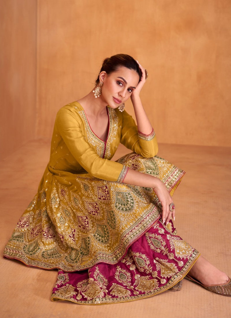 Yellow Designer Palazzo Suit-2