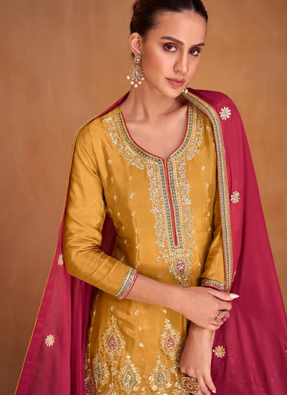 Yellow Designer Palazzo Suit-2