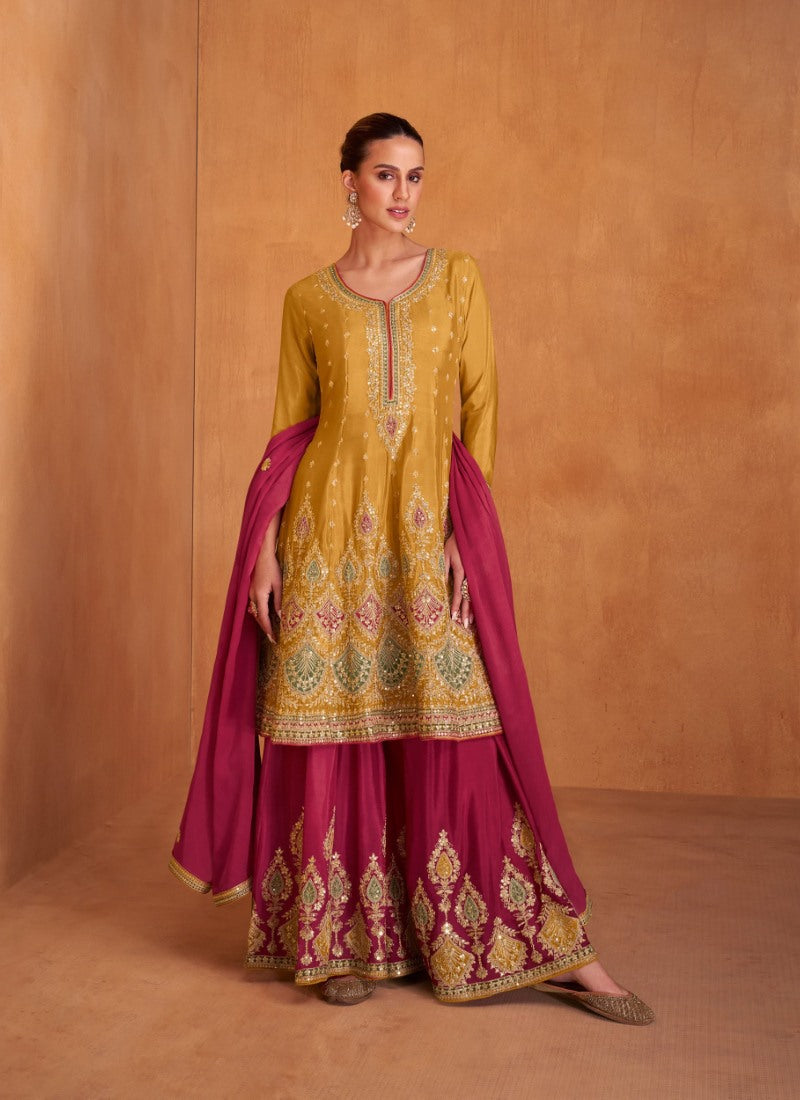 Yellow Designer Palazzo Suit