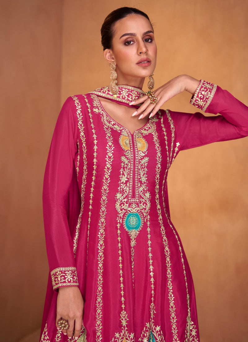 Magenta Designer Palazzo Suit-2