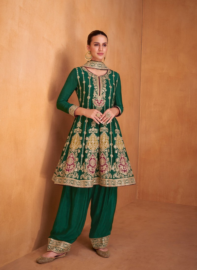 Green Designer Palazzo Suit-2