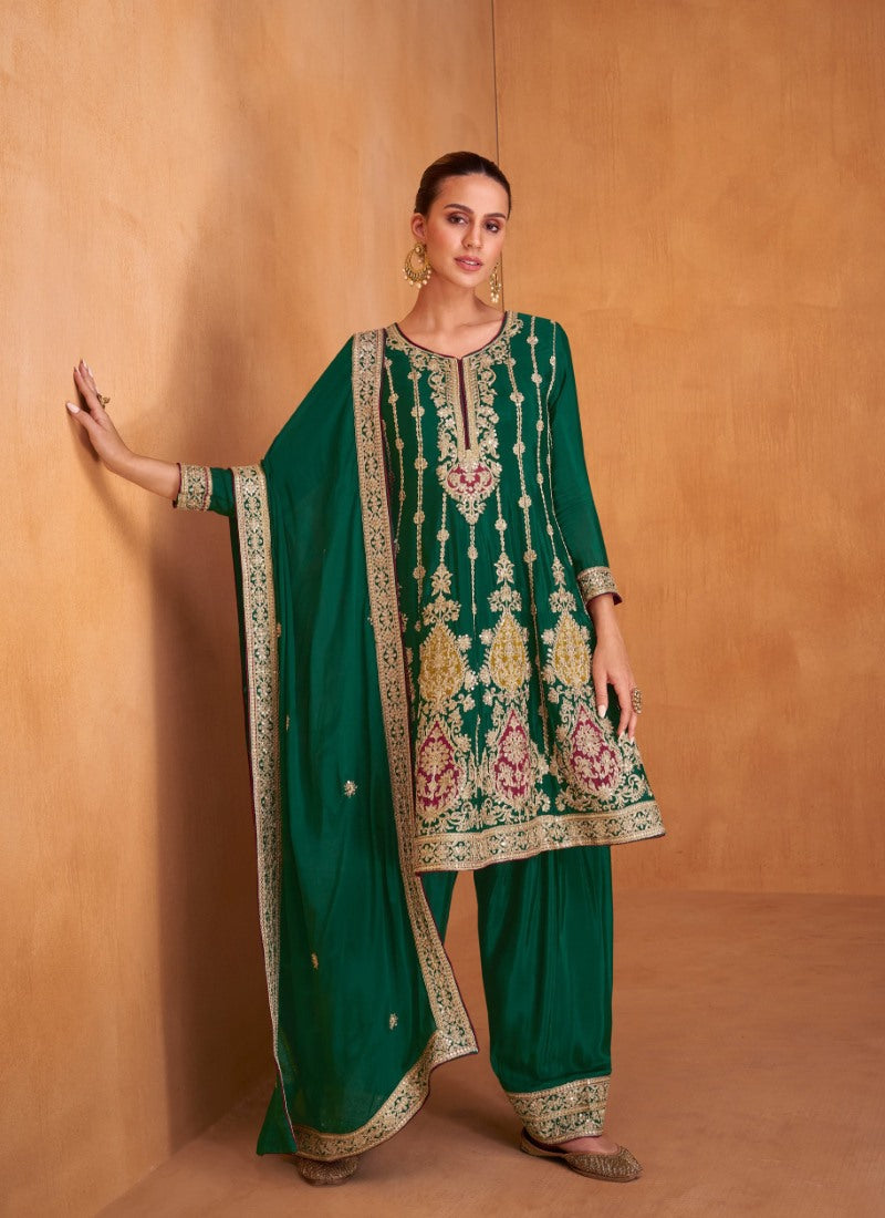 Green Designer Palazzo Suit