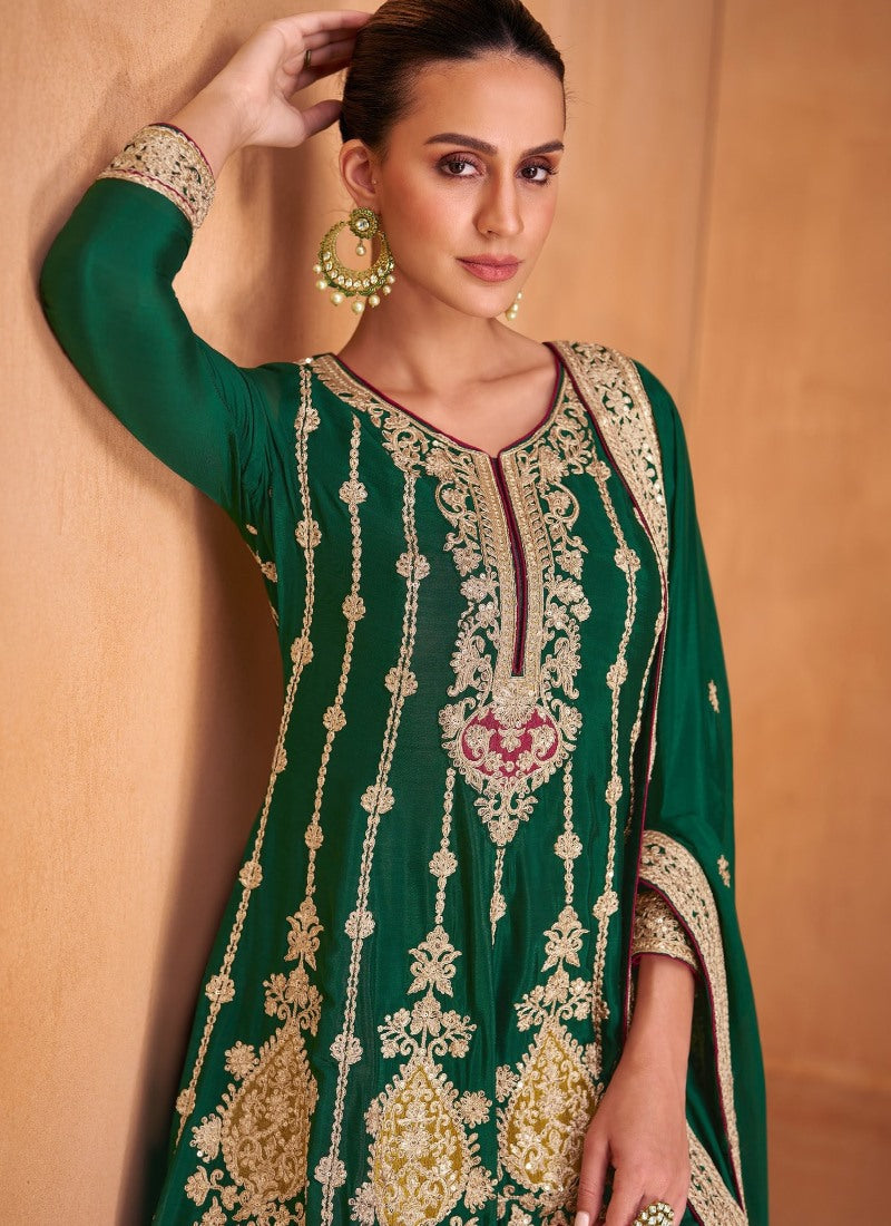 Green Designer Palazzo Suit-2